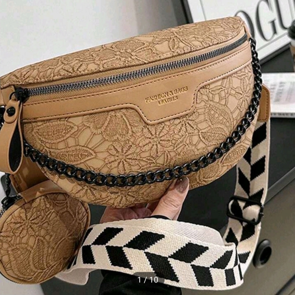 Embroidered Tan Crossbody Bag